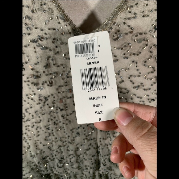 NWT Pisarro Nights Bead Embellished Blouson‎ Evening Gown Silver [SZ 8 ] - Picture 5 of 8